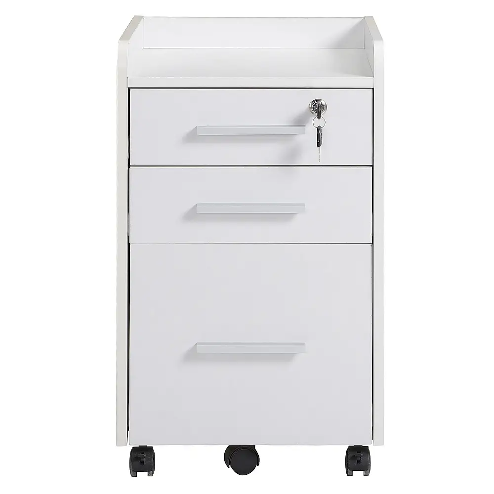 HOMCOM Λευκή Ξύλινη Συρταριέρα γραφείου με κλειδιά και 3 συρτάρια 836-238