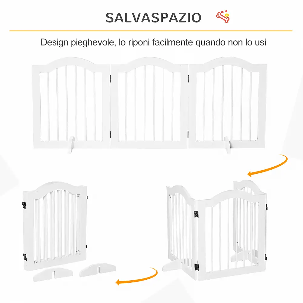 PawHut 3 Section Πτυσσόμενη Ξύλινη Γόμα σκύλου, 154,5x29,5x61cm, Λευκό D06-048V01WT