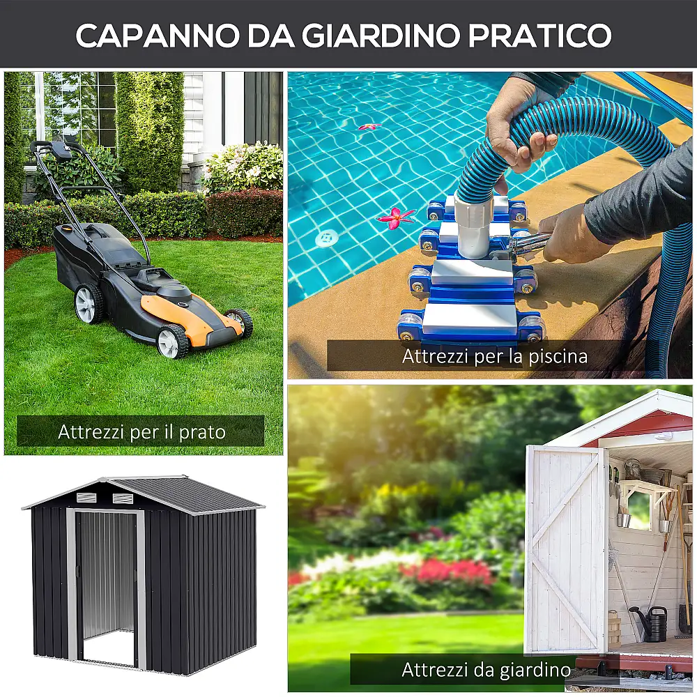 Υπόστεγο Outsunny Garden 2x1,5x1,9m από γαλβανισμένο χάλυβα, διπλή συρόμενη πόρτα και 4 εισαγωγές αέρα 845-536