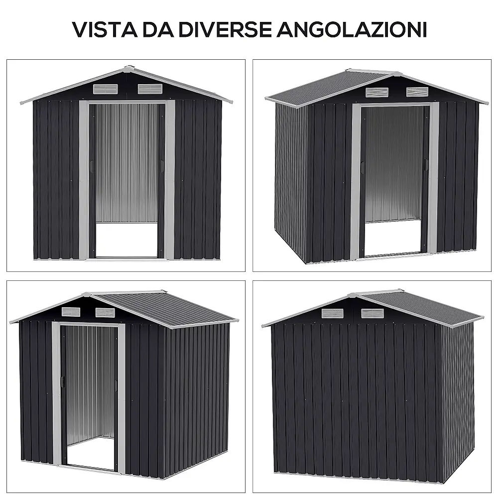 Υπόστεγο Outsunny Garden 2x1,5x1,9m από γαλβανισμένο χάλυβα, διπλή συρόμενη πόρτα και 4 εισαγωγές αέρα 845-536