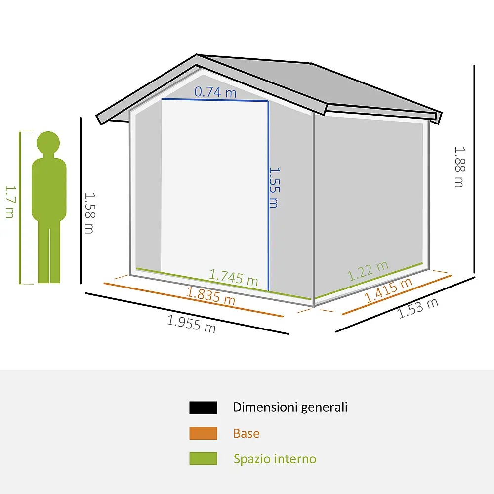 Υπόστεγο Outsunny Garden 2x1,5x1,9m από γαλβανισμένο χάλυβα, διπλή συρόμενη πόρτα και 4 εισαγωγές αέρα 845-536