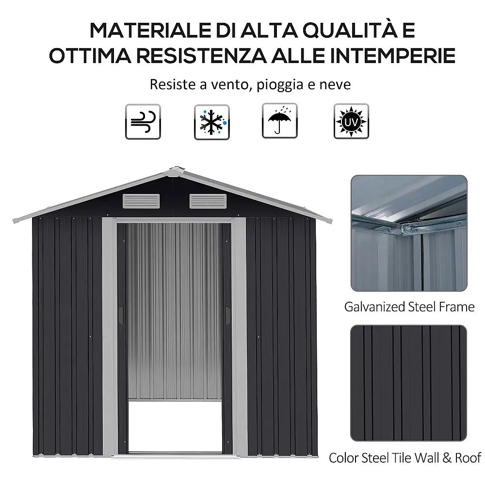 Υπόστεγο Outsunny Garden 2x1,5x1,9m από γαλβανισμένο χάλυβα, διπλή συρόμενη πόρτα και 4 εισαγωγές αέρα 845-536