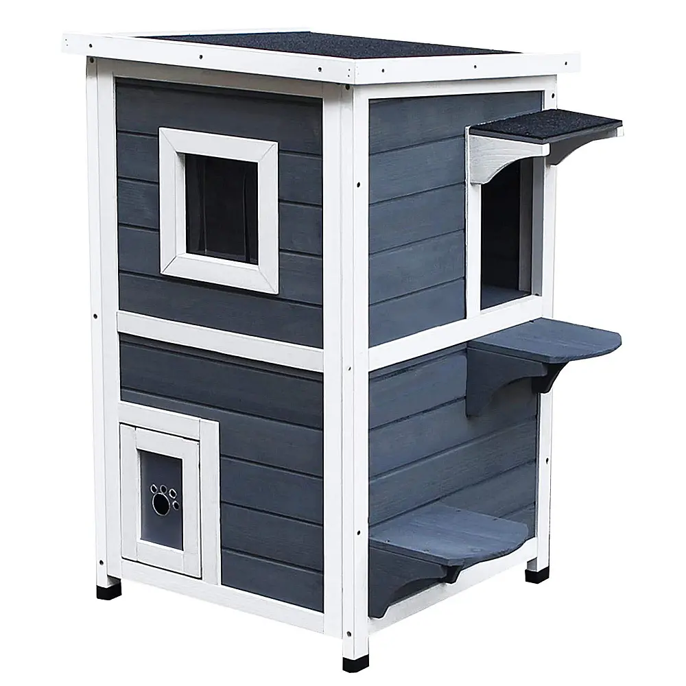 PawHut Outdoor Pet Kennel 2 Επιπέδων Ανοιγόμενο Ξύλο Γκρι και Λευκό 51 x 51 x 81,3 cm D30-223 PawHut Outdoor Pet Kennel 2 Επιπέδων Ανοιγόμενο Ξύλο Γκρι και Λευκό 51 x 51 x 81,3 cm D30-223