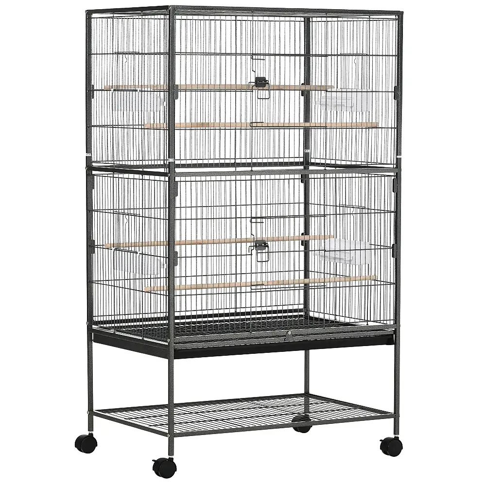 PawHut Indoor Ξύλινο Κλουβί πουλιών με Δίσκο, 4 Ρόδες και Πέρκα, 78x52x132cm D10-075CG