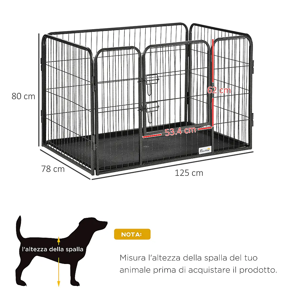 PawHut Dog Παρκοκρέβατο Μεταλλικός φράχτης για κατοικίδια με 4 πάνελ, διπλή πόρτα κλειδώματος και κάτω δίσκος, 125x78x80cm, γκρι D06-138V01 PawHut Dog Παρκοκρέβατο Μεταλλικός φράχτης για κατοικίδια με 4 πάνελ, διπλή πόρτα κλειδώματος και κάτω δίσκος, 125x78x80cm, γκρι D06-138V01