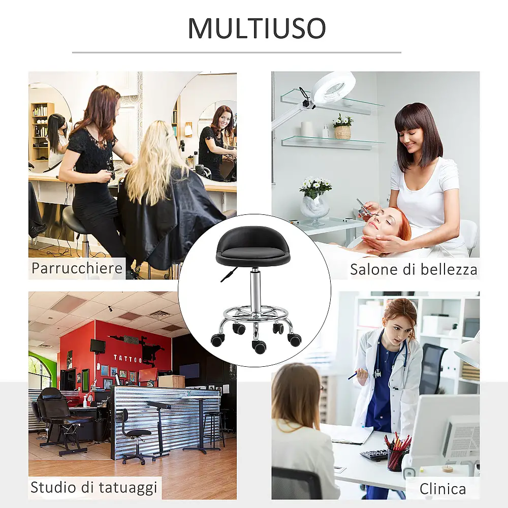 HOMCOM Σετ 2 περιστρεφόμενα σκαμπό με ρόδες, ρυθμιζόμενο ύψος και κάλυμμα από δερματίνη PU, 38x38x57-72cm 503-016