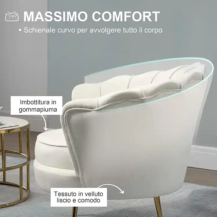 Πολυθρόνα HOMCOM Vintage Style Design με επένδυση από βελούδο, 179x77x77cm, κρέμα 833-961WT