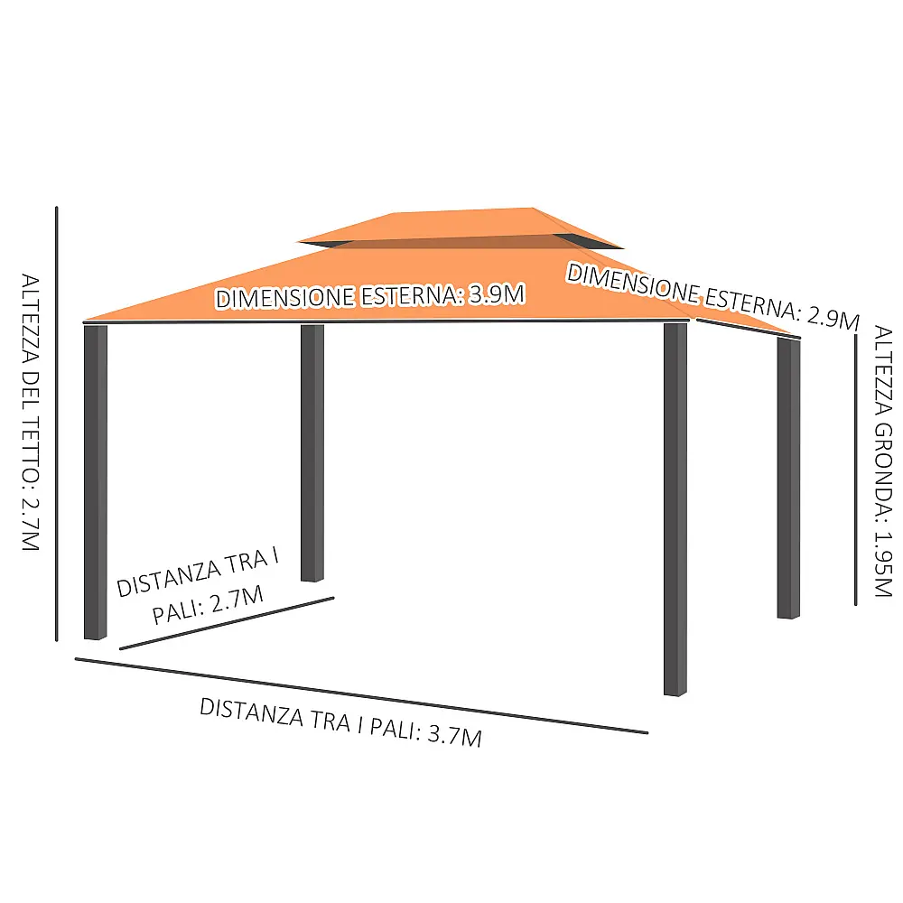 Outsunny Luxury Gazebo Garden Τέντα με υδατοαπωθητικό κουβούκλιο 3x4m 01-0870
