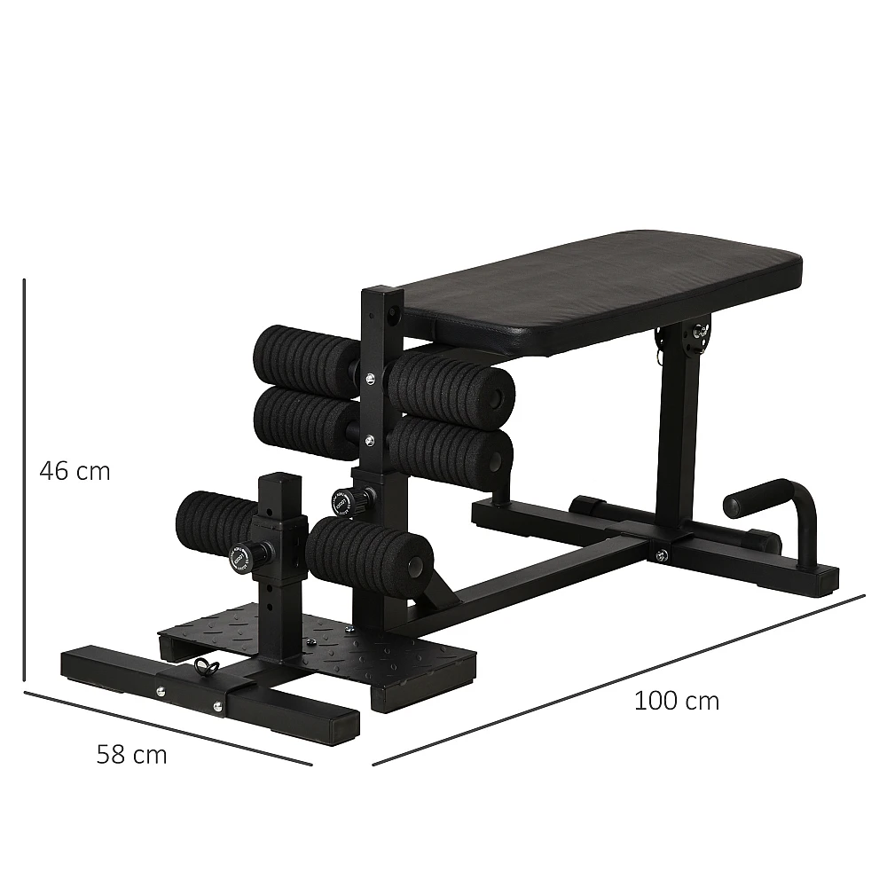 HOMCOM 3 σε 1 Squat Machine με ρυθμιζόμενο ύψος και ανακλινόμενο ατσάλινο πάγκο, 100x58x46cm - Μαύρο A91-182BK