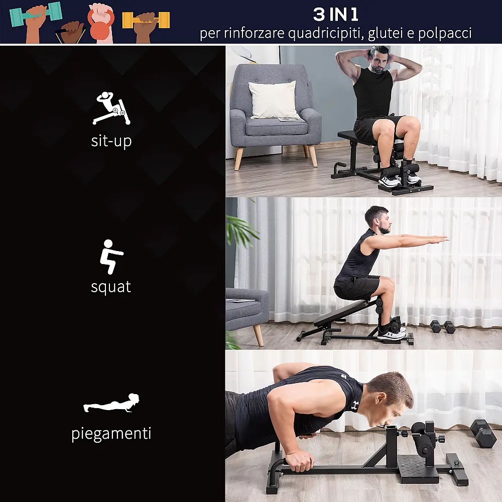 HOMCOM 3 σε 1 Squat Machine με ρυθμιζόμενο ύψος και ανακλινόμενο ατσάλινο πάγκο, 100x58x46cm - Μαύρο A91-182BK HOMCOM 3 σε 1 Squat Machine με ρυθμιζόμενο ύψος και ανακλινόμενο ατσάλινο πάγκο, 100x58x46cm - Μαύρο A91-182BK