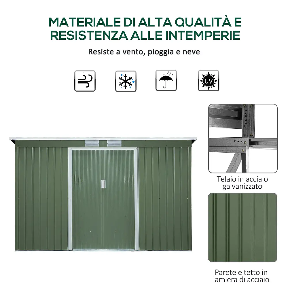 Outsunny Garden Shed Εργαλειοθήκη σε Ατσάλινο φύλλο με Συρόμενες Πόρτες, 280x130x172cm, Ανοιχτό πράσινο 845-032GN Outsunny Garden Shed Εργαλειοθήκη σε Ατσάλινο φύλλο με Συρόμενες Πόρτες, 280x130x172cm, Ανοιχτό πράσινο 845-032GN