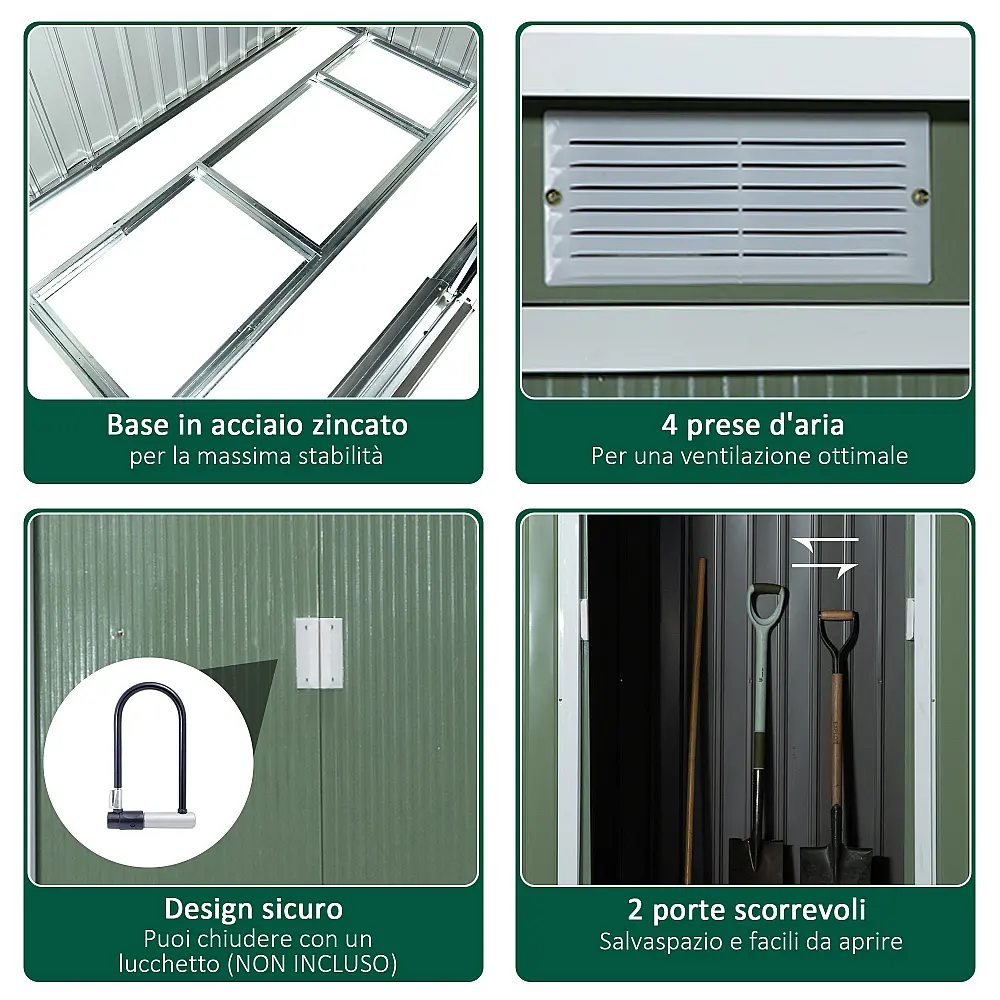 Outsunny Garden Shed Εργαλειοθήκη σε Ατσάλινο φύλλο με Συρόμενες Πόρτες, 280x130x172cm, Ανοιχτό πράσινο 845-032GN Outsunny Garden Shed Εργαλειοθήκη σε Ατσάλινο φύλλο με Συρόμενες Πόρτες, 280x130x172cm, Ανοιχτό πράσινο 845-032GN