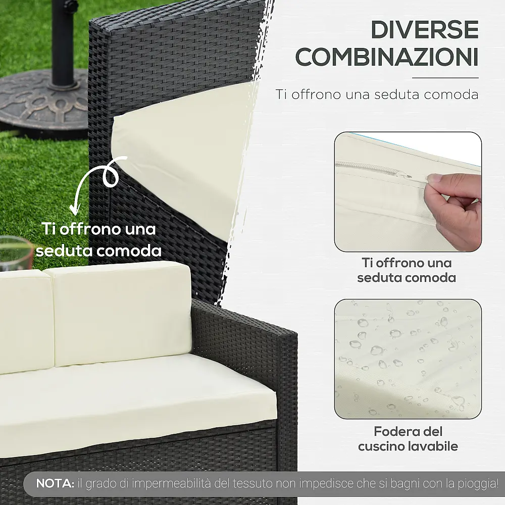 Outsunny Σετ κήπου 4 τεμαχίων από Rattan PE και ατσάλι, με καναπέ, 2 πολυθρόνες και τραπεζάκι σαλονιού, κρέμα 860-024V01