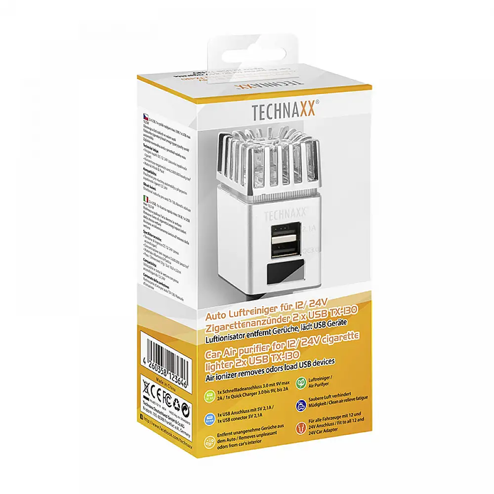 Ιονιστής Αέρα Αναπτήρα Αυτοκινήτου με 2 Θύρες USB 12/24V Technaxx TX-130
