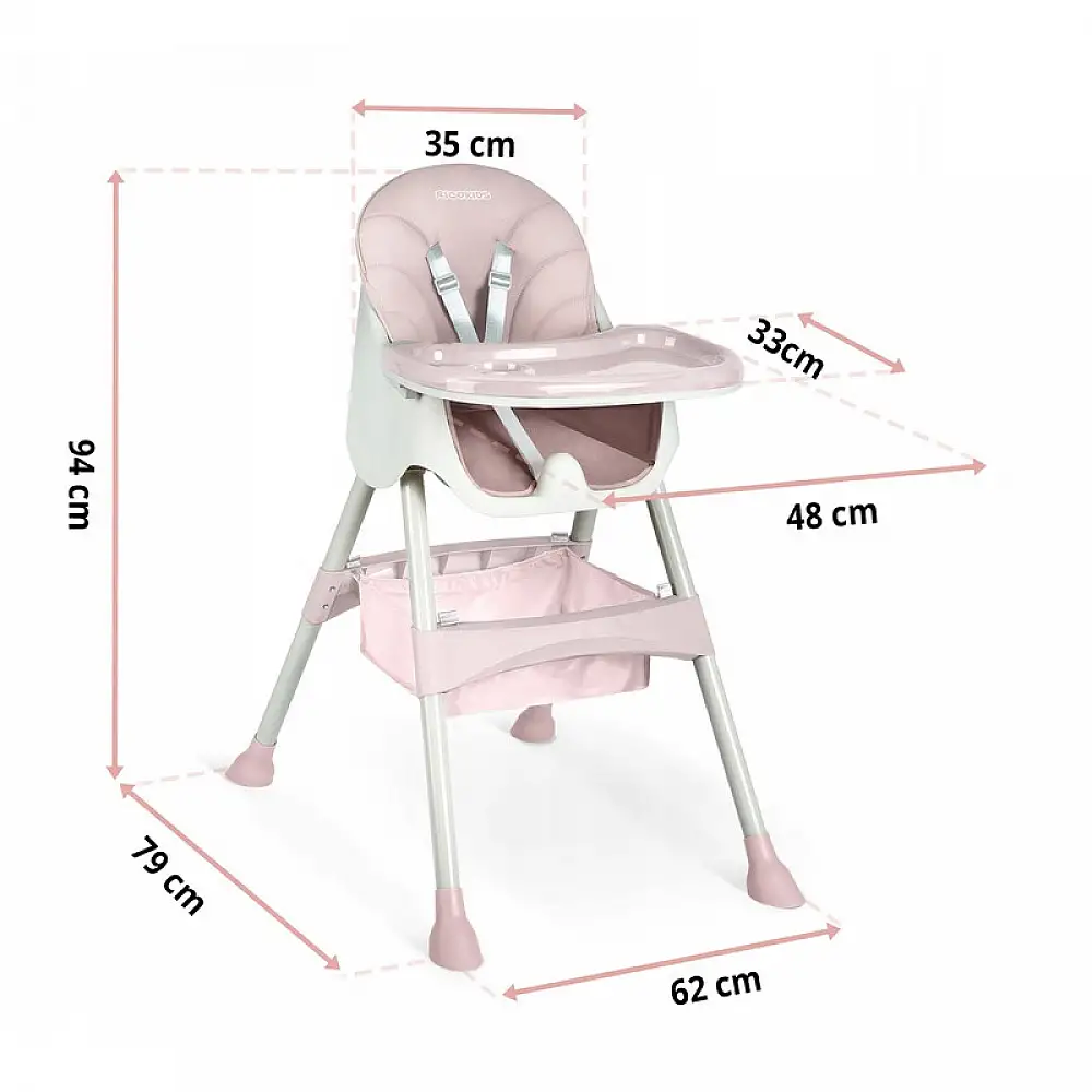 Παιδικό Κάθισμα Φαγητού 3 σε 1 Χρώματος Ροζ Ricokids Milo