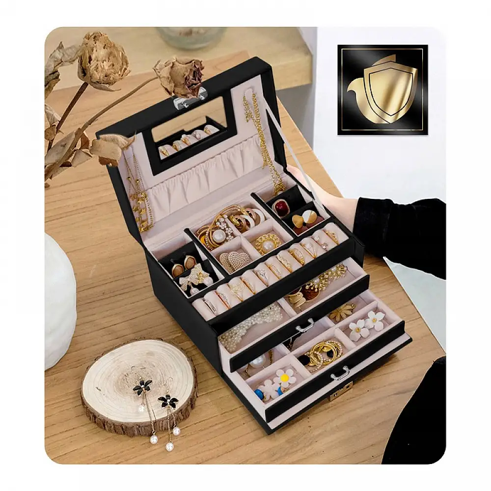 Κοσμηματοθήκη - Μπιζουτιέρα 18.6 x 14.8 x 11 cm Χρώματος Μαύρο Massido MS-700-Black