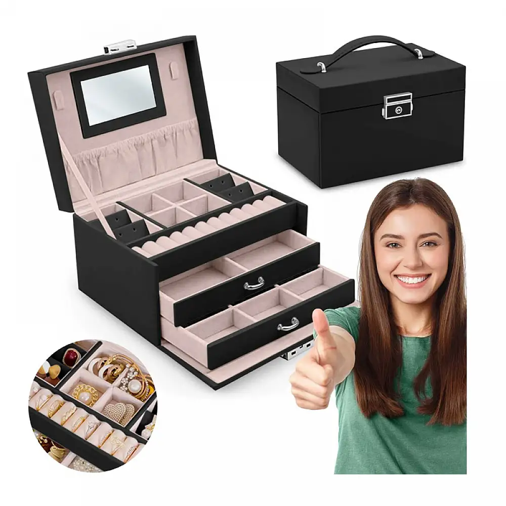 Κοσμηματοθήκη - Μπιζουτιέρα 18.6 x 14.8 x 11 cm Χρώματος Μαύρο Massido MS-700-Black