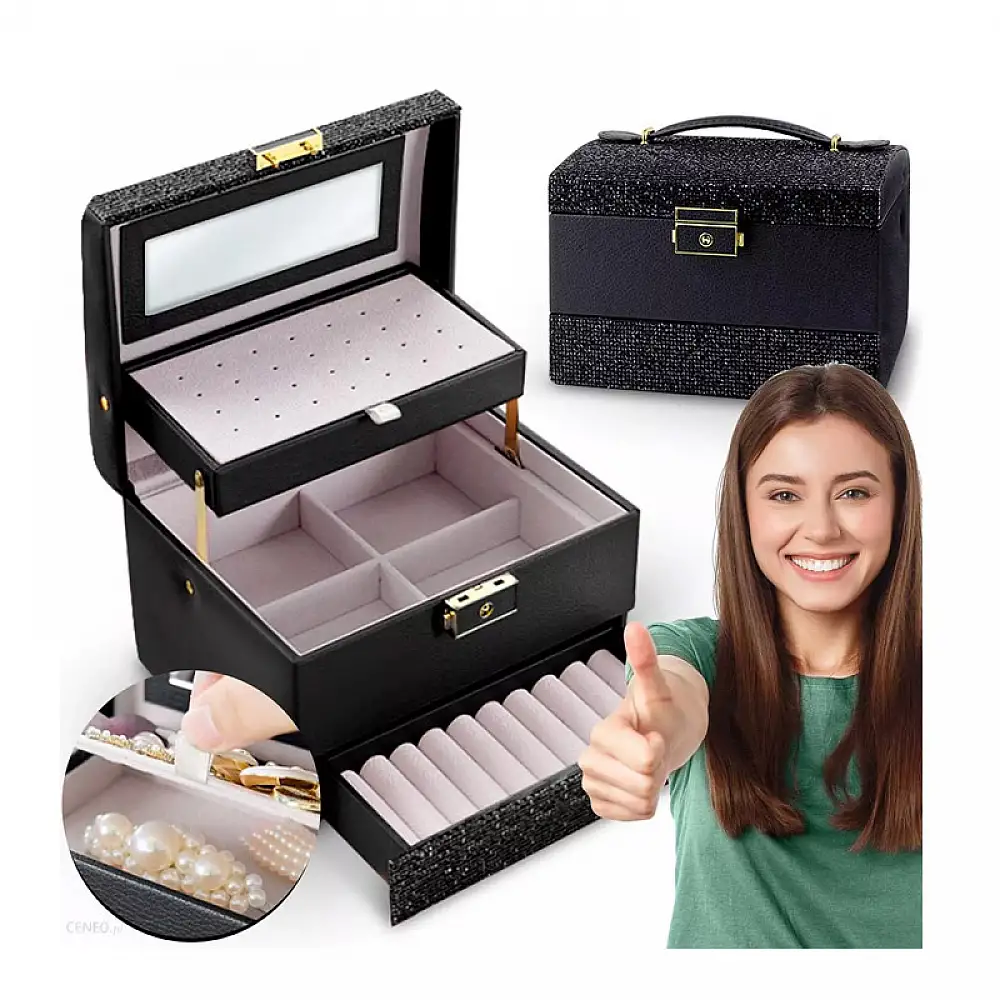 Κοσμηματοθήκη - Μπιζουτιέρα 17.5 x 13.7 x 12.5 cm Χρώματος Μαύρο Massido MS-705-Black