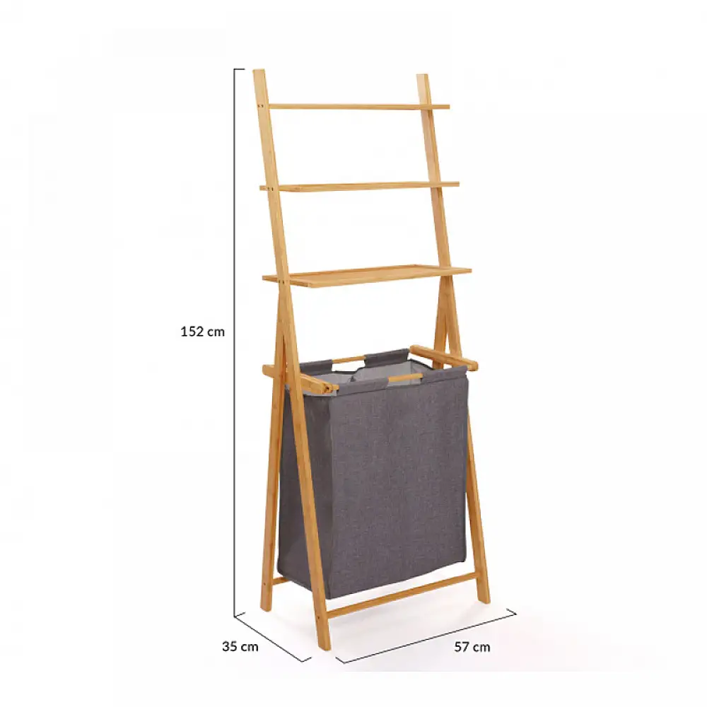 Καλάθι Απλύτων από Μπαμπού με 2 Χώρους και 3 Ράφια Idomya Maya 30012288