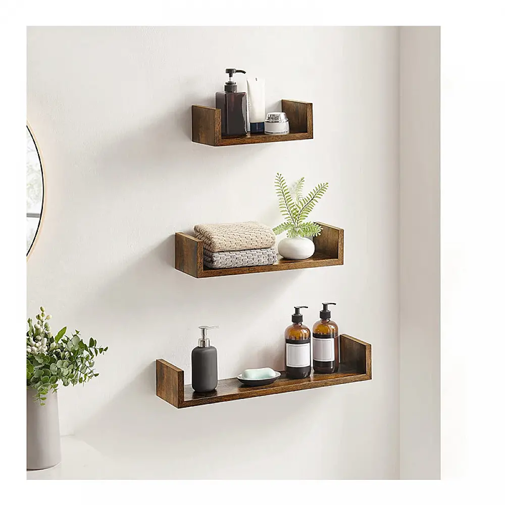 Σετ Επιτοίχια Ξύλινα Ράφια 60 x 15 x 10 cm 3 τμχ Songmics LWS066T01
