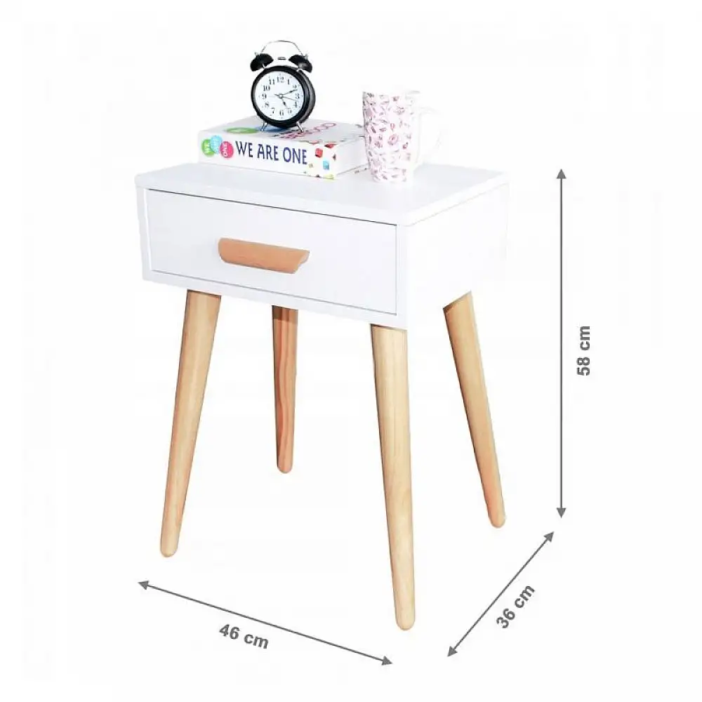 Ξύλινο Κομοδίνο με 1 Συρτάρι 46 x 36 x 58 cm Χρώματος Λευκό ModernHome WYJ-085-White