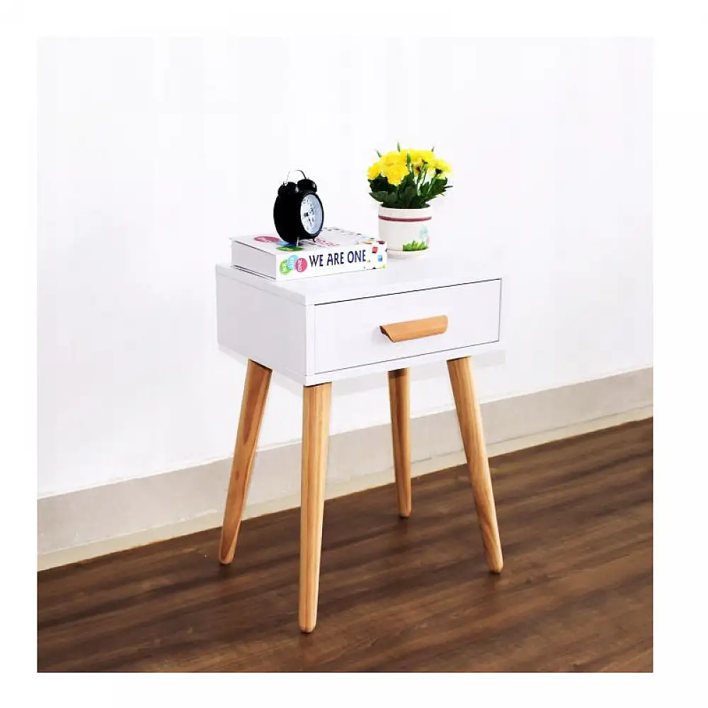 Ξύλινο Κομοδίνο με 1 Συρτάρι 46 x 36 x 58 cm Χρώματος Λευκό ModernHome WYJ-085-White