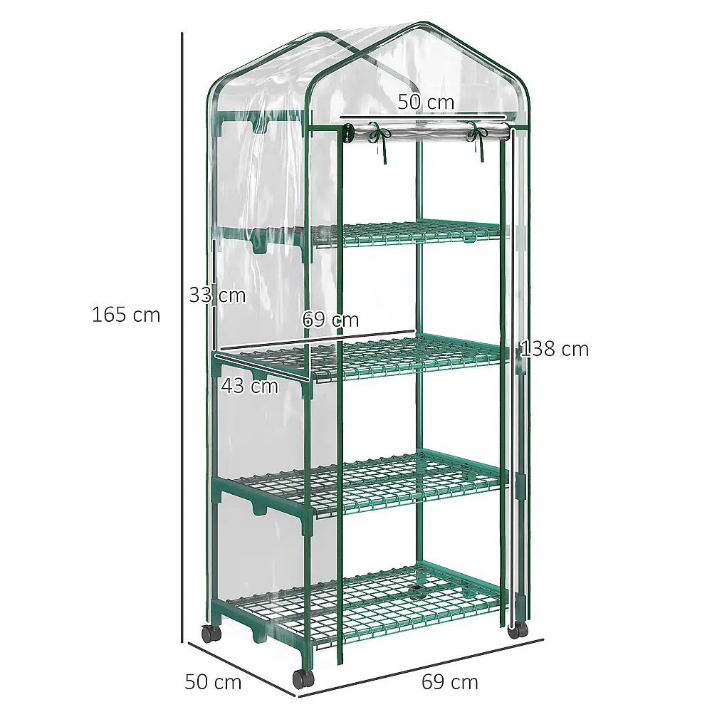 Outsunny Vertical Plant Θερμοκήπιο με 4 Ράφια Ατσάλι και Λευκό PVC, 69x50x165cm 845-228V04TP