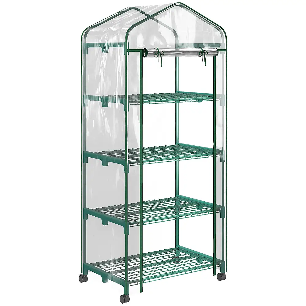 Outsunny Vertical Plant Θερμοκήπιο με 4 Ράφια Ατσάλι και Λευκό PVC, 69x50x165cm 845-228V04TP