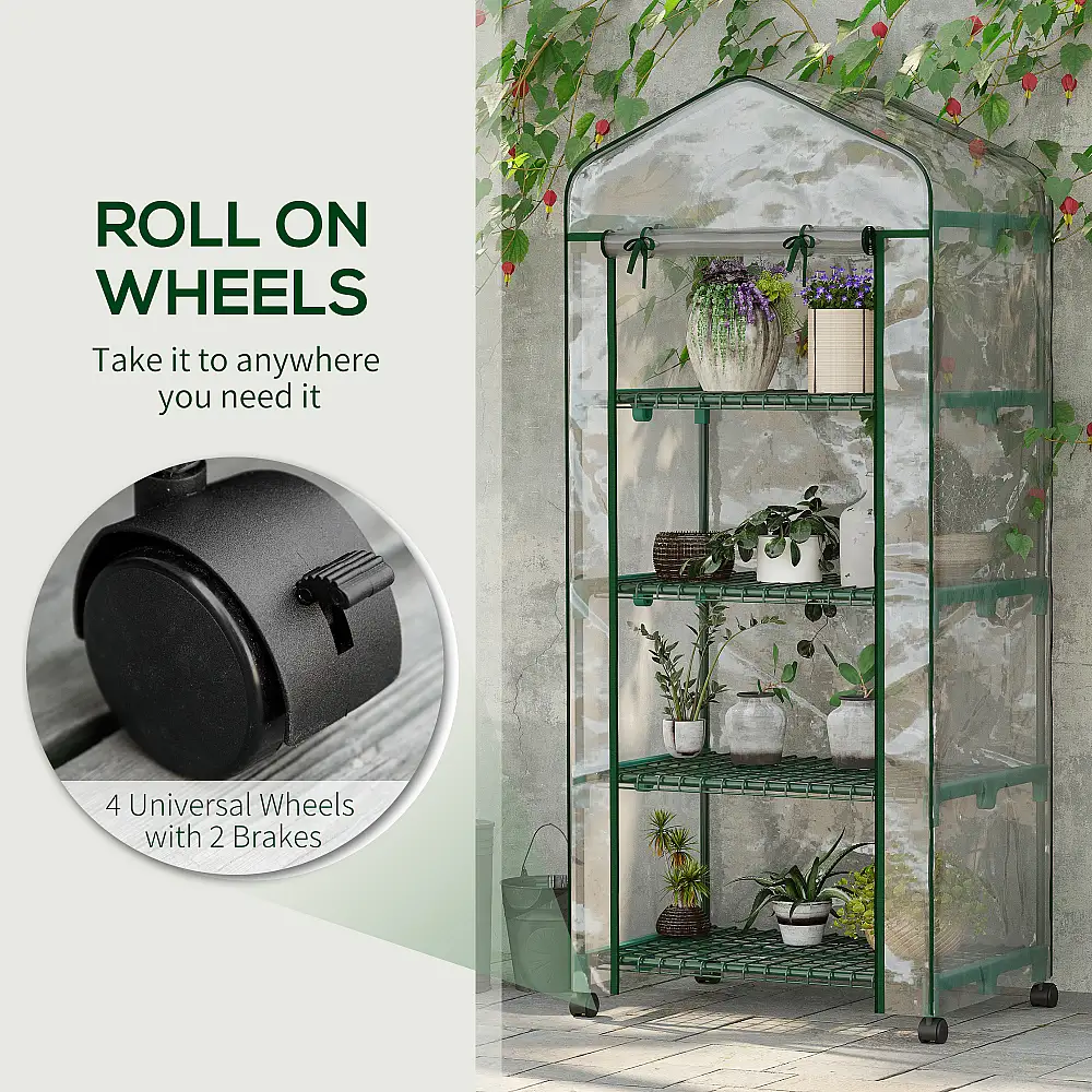 Outsunny Vertical Plant Θερμοκήπιο με 4 Ράφια Ατσάλι και Λευκό PVC, 69x50x165cm 845-228V04TP