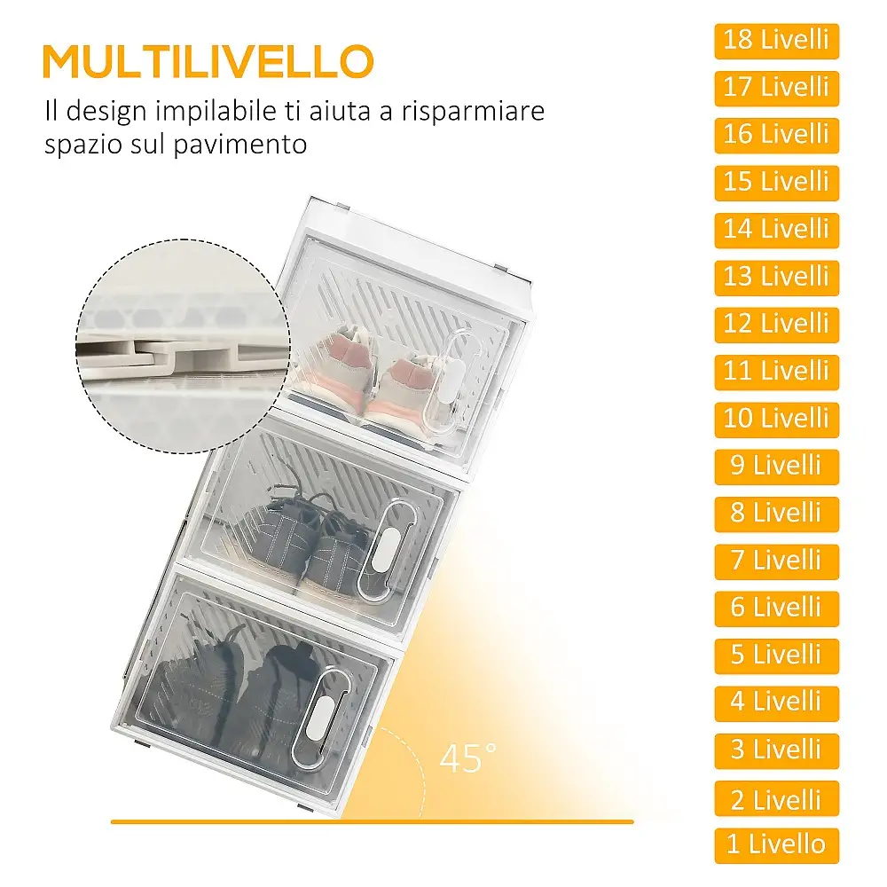 Αρθρωτό ντουλάπι παπουτσιών HOMCOM που εξοικονομεί χώρο, 18 κύβοι 28x36x21 cm σε πλαστικό PP, λευκό 850-174V01