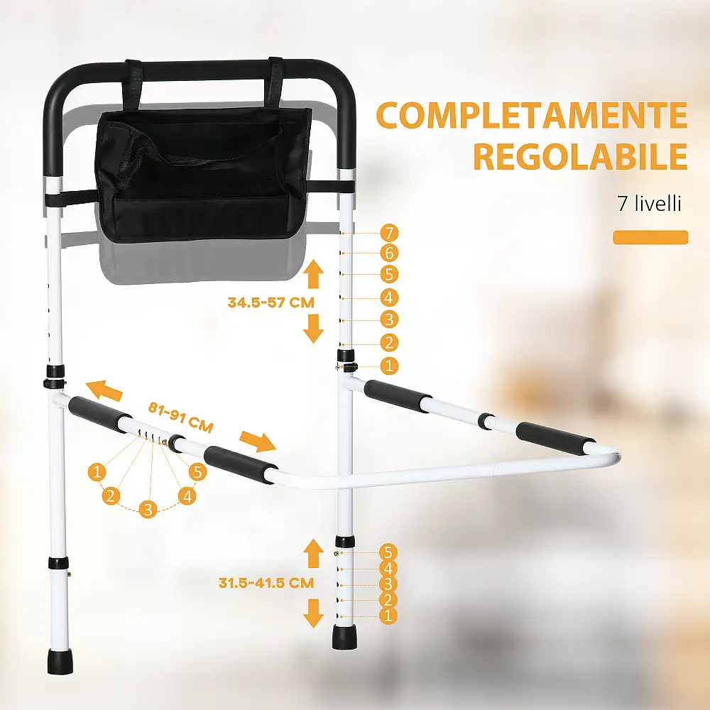 Λαβή κρεβατιού HOMCOM με ρυθμιζόμενο πλάτος και ύψος σε ατσάλι, λευκό 713-119V00WT