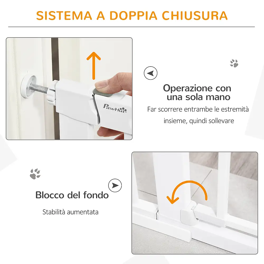 PawHut επεκτεινόμενη πύλη σκύλου με αυτοκλειόμενη πόρτα, μέταλλο και ABS, 75-131x76 cm, Λευκό D06-110V02