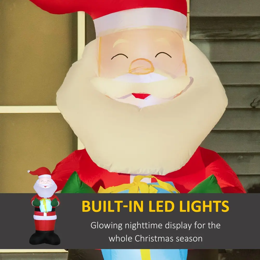 Outsunny Φουσκωτός Άγιος Βασίλης με δώρο, 3 φώτα LED και φουσκωτό, 77x68x184 cm 844-563V90MX