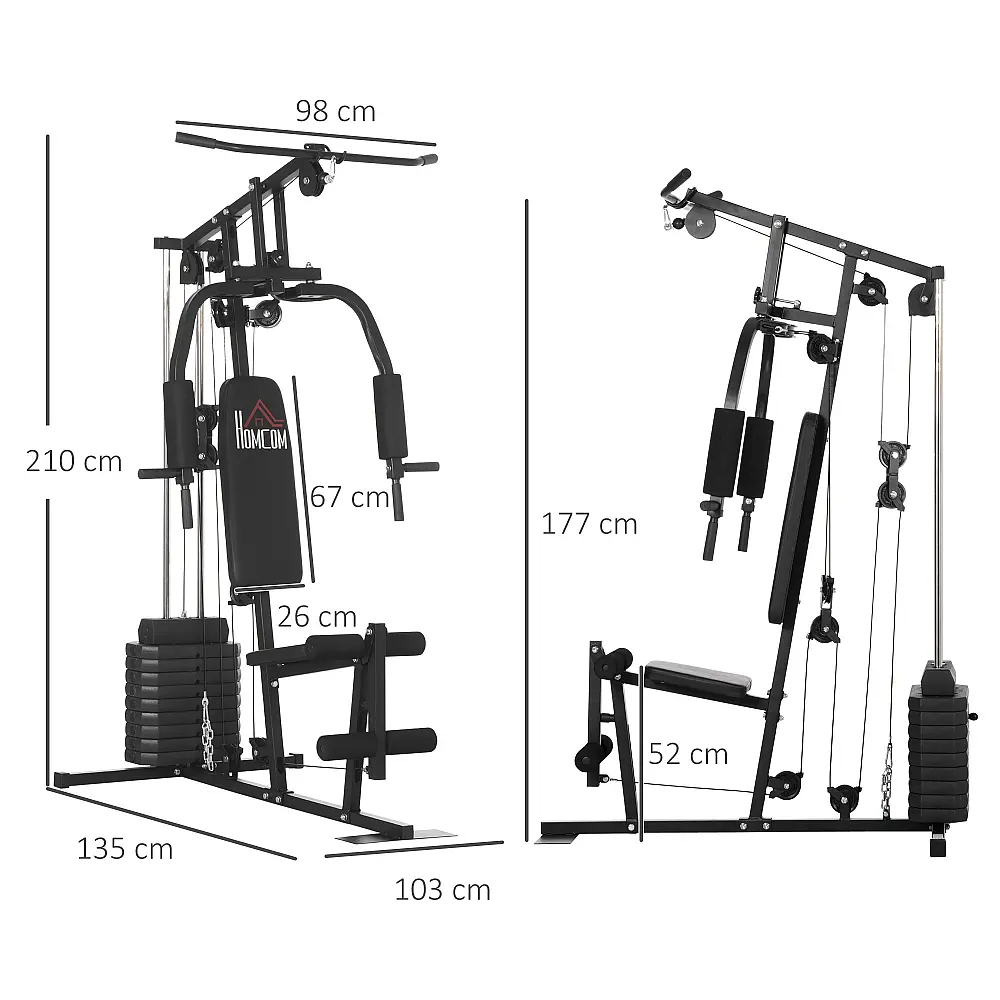 HOMCOM Fitness Station με βάρη 45kg για οικιακή και επαγγελματική προπόνηση, Πολυλειτουργικό Steel Gym, 135x103x210cm, Μαύρο A91-176 HOMCOM Fitness Station με βάρη 45kg για οικιακή και επαγγελματική προπόνηση, Πολυλειτουργικό Steel Gym, 135x103x210cm, Μαύρο A91-176