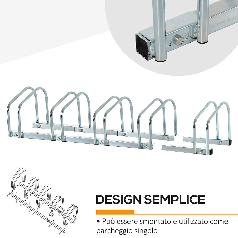 Μεταλλική Μπάρα Στάθμευσης 5 Ποδηλάτων 145 x 33 x 27 cm HOMCOM AA0-025V01SR