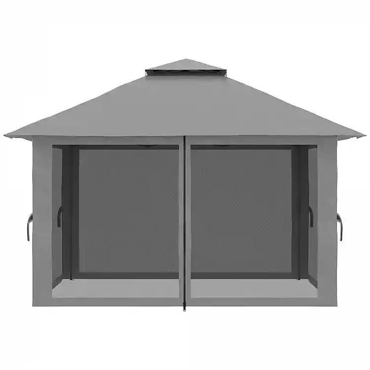 Outsunny 4x4 πτυσσόμενο κιόσκι με τσάντα μεταφοράς, μανταλάκια, σχοινιά και τσάντες άμμου, ύφασμα από χάλυβα και Oxford, 392x392x283 cm, γκρι 84C-353V00CG