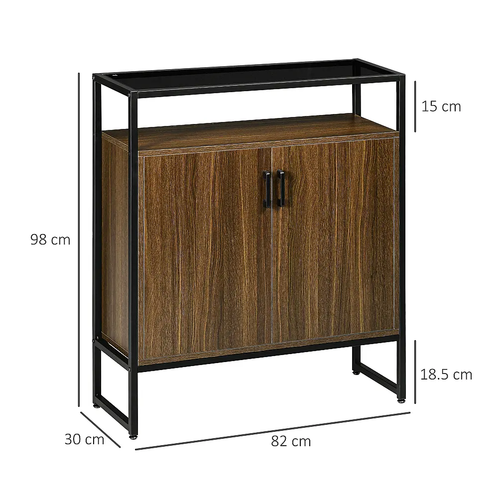 HOMCOM Ντουλάπι με Δύο Πόρτες από MDF με Κορυφή σε Tempered Glass, 82x30x98 cm, Καφέ και Μαύρο 838-266V00CF HOMCOM Ντουλάπι με Δύο Πόρτες από MDF με Κορυφή σε Tempered Glass, 82x30x98 cm, Καφέ και Μαύρο 838-266V00CF