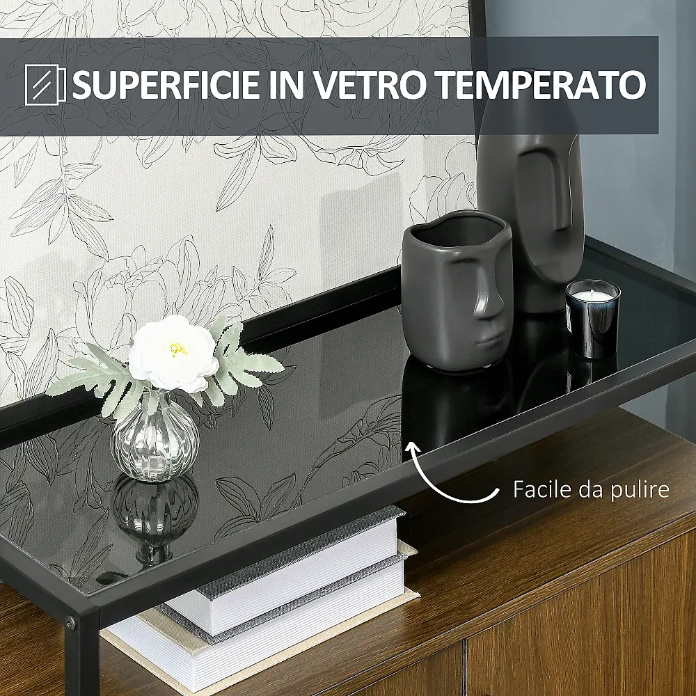 HOMCOM Ντουλάπι με Δύο Πόρτες από MDF με Κορυφή σε Tempered Glass, 82x30x98 cm, Καφέ και Μαύρο 838-266V00CF HOMCOM Ντουλάπι με Δύο Πόρτες από MDF με Κορυφή σε Tempered Glass, 82x30x98 cm, Καφέ και Μαύρο 838-266V00CF