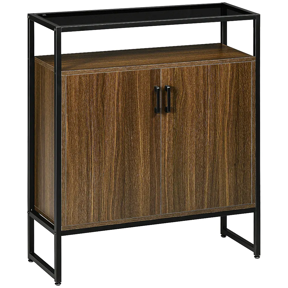 HOMCOM Ντουλάπι με Δύο Πόρτες από MDF με Κορυφή σε Tempered Glass, 82x30x98 cm, Καφέ και Μαύρο 838-266V00CF HOMCOM Ντουλάπι με Δύο Πόρτες από MDF με Κορυφή σε Tempered Glass, 82x30x98 cm, Καφέ και Μαύρο 838-266V00CF