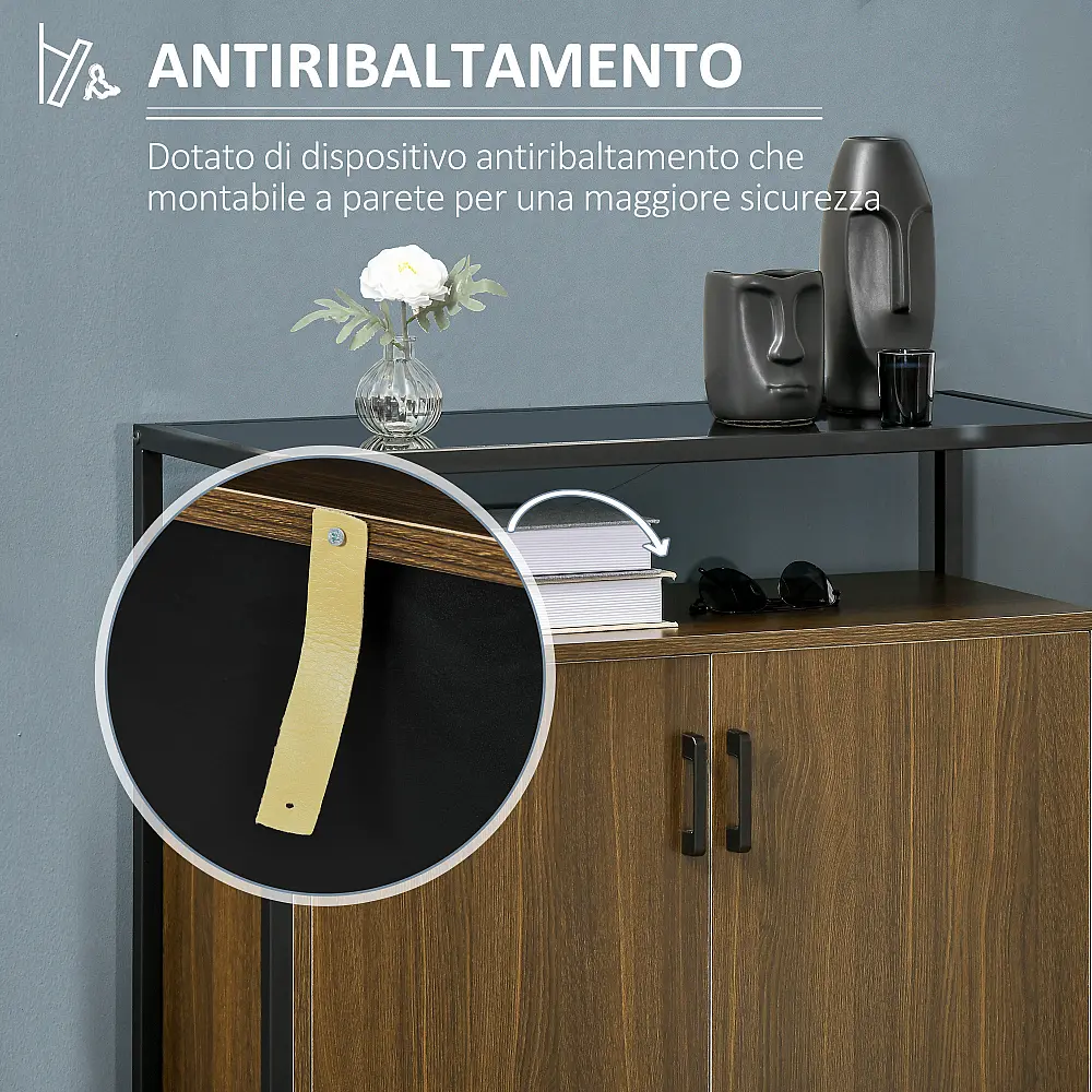 HOMCOM Ντουλάπι με Δύο Πόρτες από MDF με Κορυφή σε Tempered Glass, 82x30x98 cm, Καφέ και Μαύρο 838-266V00CF HOMCOM Ντουλάπι με Δύο Πόρτες από MDF με Κορυφή σε Tempered Glass, 82x30x98 cm, Καφέ και Μαύρο 838-266V00CF