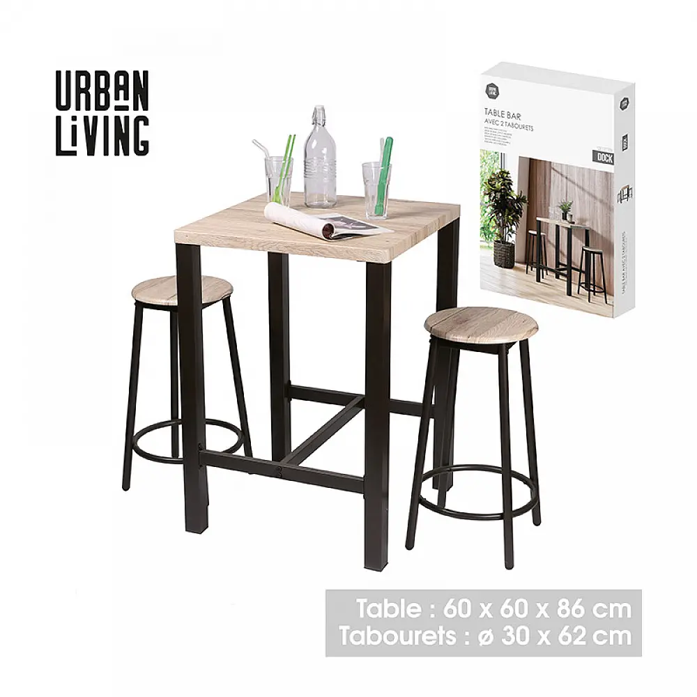 Σετ Μεταλλικό Τετράγωνο Τραπέζι - Bar 60 x 60 x 86 cm με 2 Σκαμπό Dock Urban Living 151089