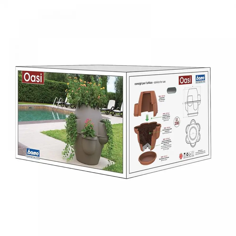 Πλαστική Γλάστρα Σύνθεσης με Πιάτο 80 x 80 cm 200 Lt Χρώματος Κεραμιδί Oasi Bama 31000