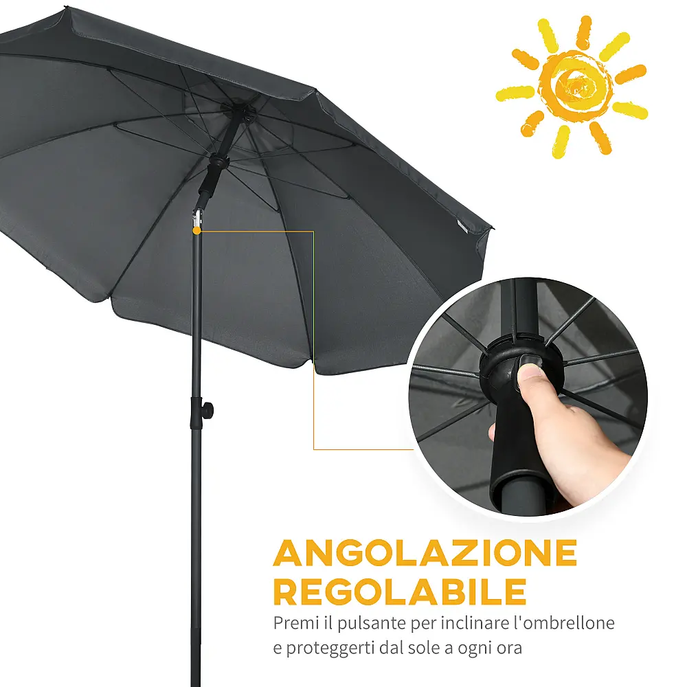 Outsunny Beach Parasol από πολυεστέρα και ατσάλι με ανακλινόμενο κουβούκλιο 45°, Ø180x209 cm, Γκρι 84D-221V00CG Outsunny Beach Parasol από πολυεστέρα και ατσάλι με ανακλινόμενο κουβούκλιο 45°, Ø180x209 cm, Γκρι 84D-221V00CG