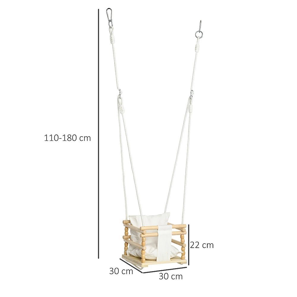 AIYAPLAY Baby Swing 9-36 μηνών από ξύλο και βαμβάκι με ρυθμιζόμενο σχοινί και μαξιλάρι, 30x30x110-180 cm 331-032V00WT