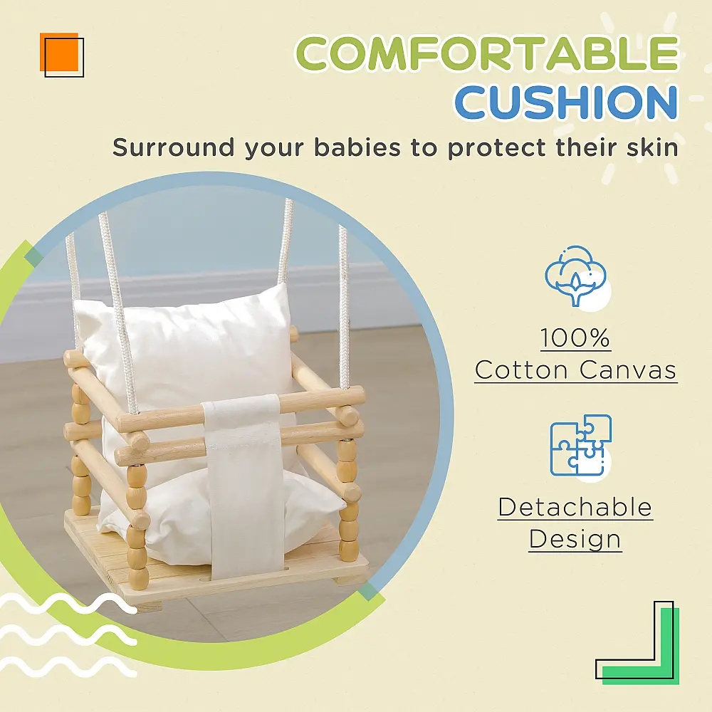 AIYAPLAY Baby Swing 9-36 μηνών από ξύλο και βαμβάκι με ρυθμιζόμενο σχοινί και μαξιλάρι, 30x30x110-180 cm 331-032V00WT AIYAPLAY Baby Swing 9-36 μηνών από ξύλο και βαμβάκι με ρυθμιζόμενο σχοινί και μαξιλάρι, 30x30x110-180 cm 331-032V00WT