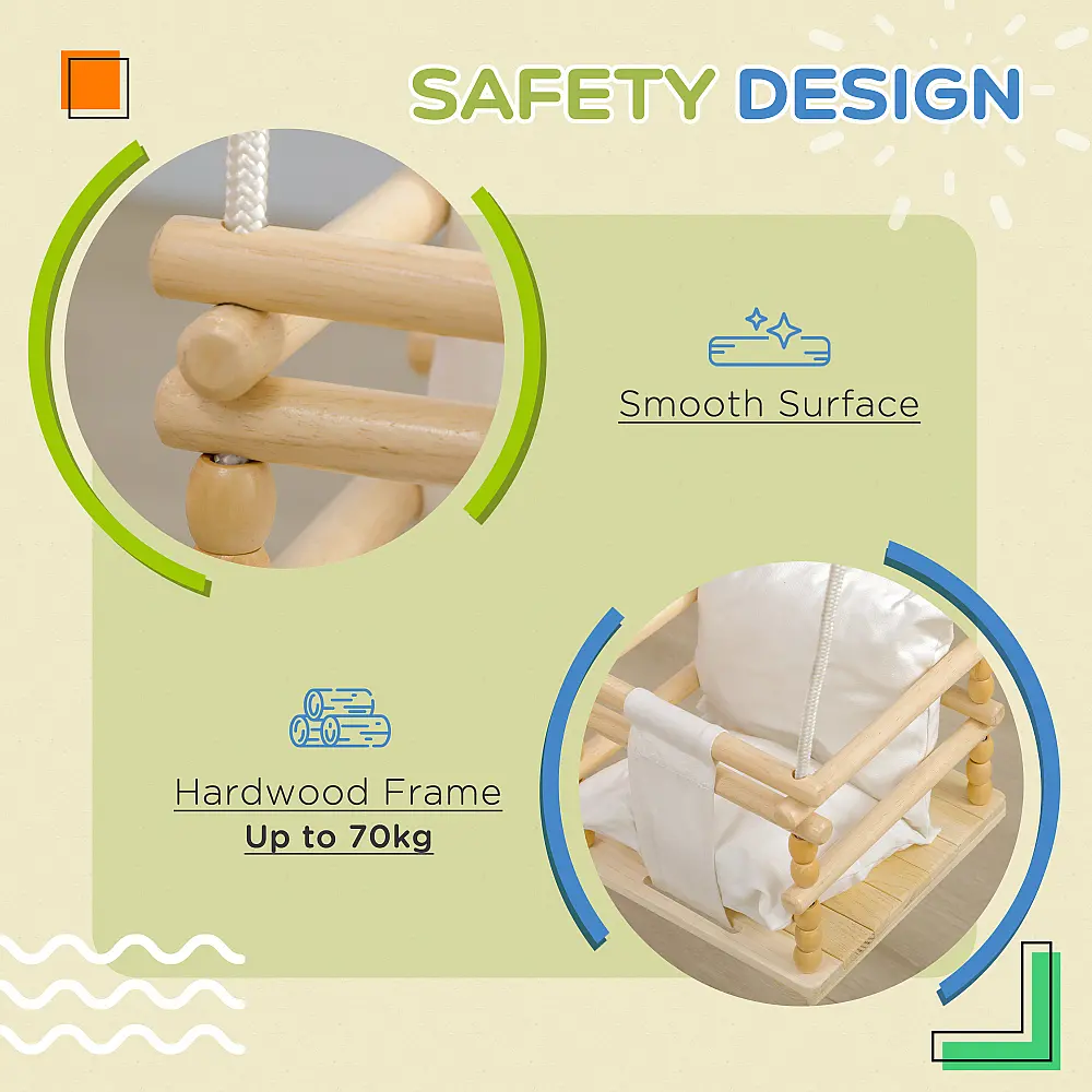 AIYAPLAY Baby Swing 9-36 μηνών από ξύλο και βαμβάκι με ρυθμιζόμενο σχοινί και μαξιλάρι, 30x30x110-180 cm 331-032V00WT AIYAPLAY Baby Swing 9-36 μηνών από ξύλο και βαμβάκι με ρυθμιζόμενο σχοινί και μαξιλάρι, 30x30x110-180 cm 331-032V00WT