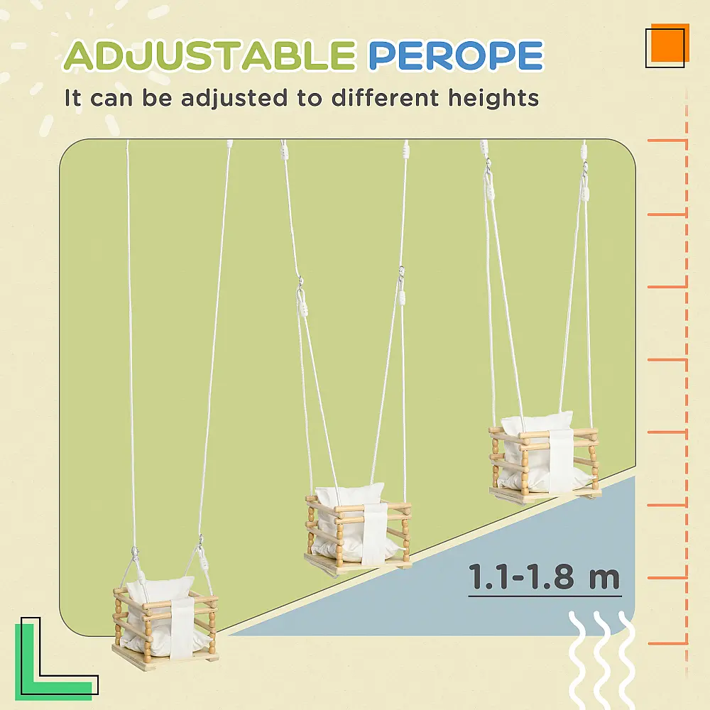 AIYAPLAY Baby Swing 9-36 μηνών από ξύλο και βαμβάκι με ρυθμιζόμενο σχοινί και μαξιλάρι, 30x30x110-180 cm 331-032V00WT AIYAPLAY Baby Swing 9-36 μηνών από ξύλο και βαμβάκι με ρυθμιζόμενο σχοινί και μαξιλάρι, 30x30x110-180 cm 331-032V00WT