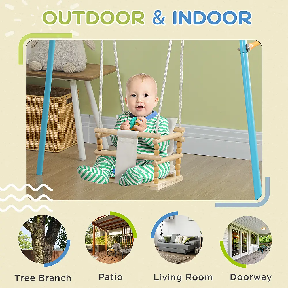 AIYAPLAY Baby Swing 9-36 μηνών από ξύλο και βαμβάκι με ρυθμιζόμενο σχοινί και μαξιλάρι, 30x30x110-180 cm 331-032V00WT AIYAPLAY Baby Swing 9-36 μηνών από ξύλο και βαμβάκι με ρυθμιζόμενο σχοινί και μαξιλάρι, 30x30x110-180 cm 331-032V00WT