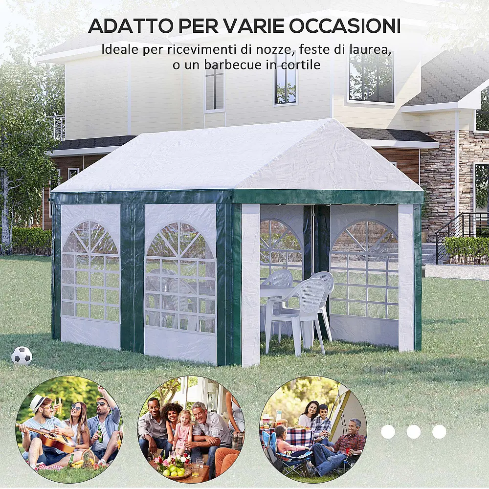 Σκηνή Outsunny Garden Party για έως 12 άτομα με διπλή είσοδο, μανταλάκια και σχοινιά, 400x295x285 cm 84C-371V00GN