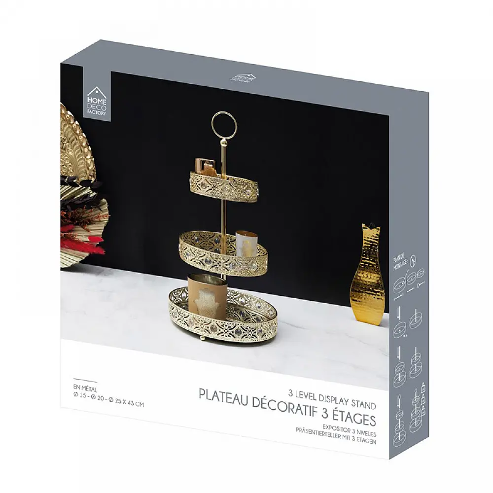 Μεταλλική Εταζέρα 3 Ορόφων 43 cm Χρώματος Χρυσό Home Deco Factory KA0112